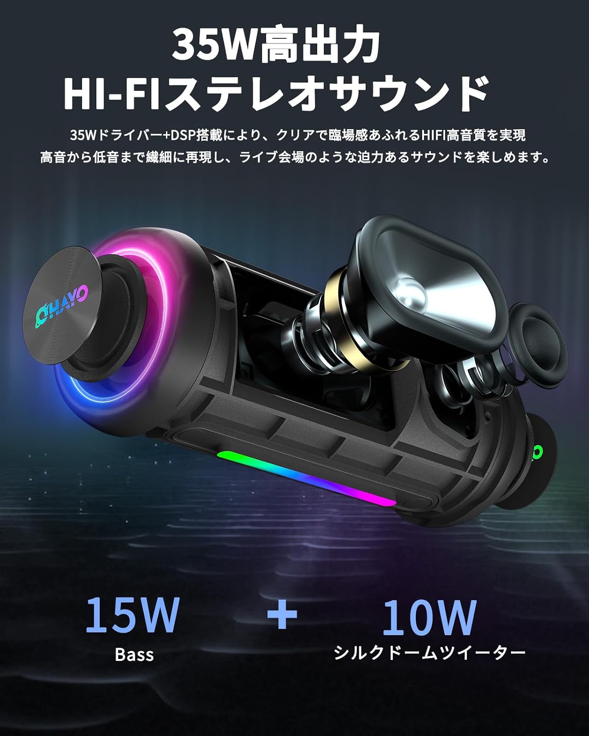 OHAYO X10 Max 휴대용 Bluetooth 스피커 | 강력한 스테레오 사운드 (상품 이미지 2)